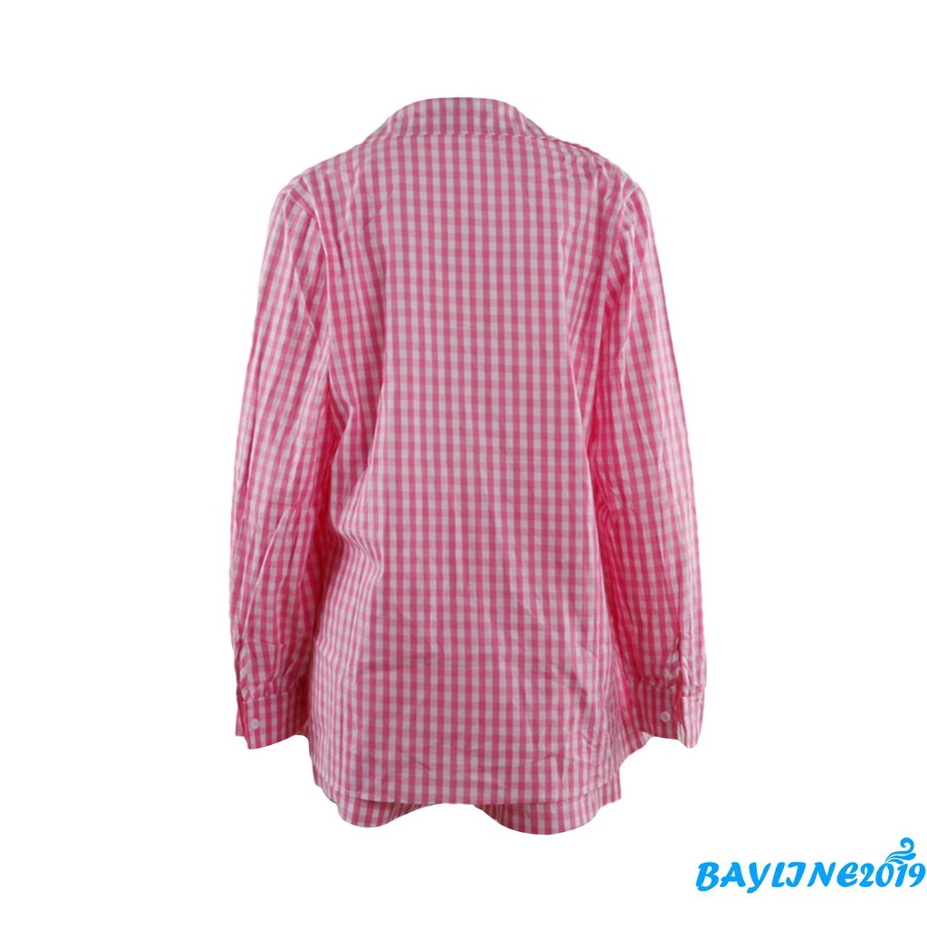 Áo sơ mi cổ bẻ tay dài kẻ sọc/ caro và quần short kiểu mùa hè cho nữ