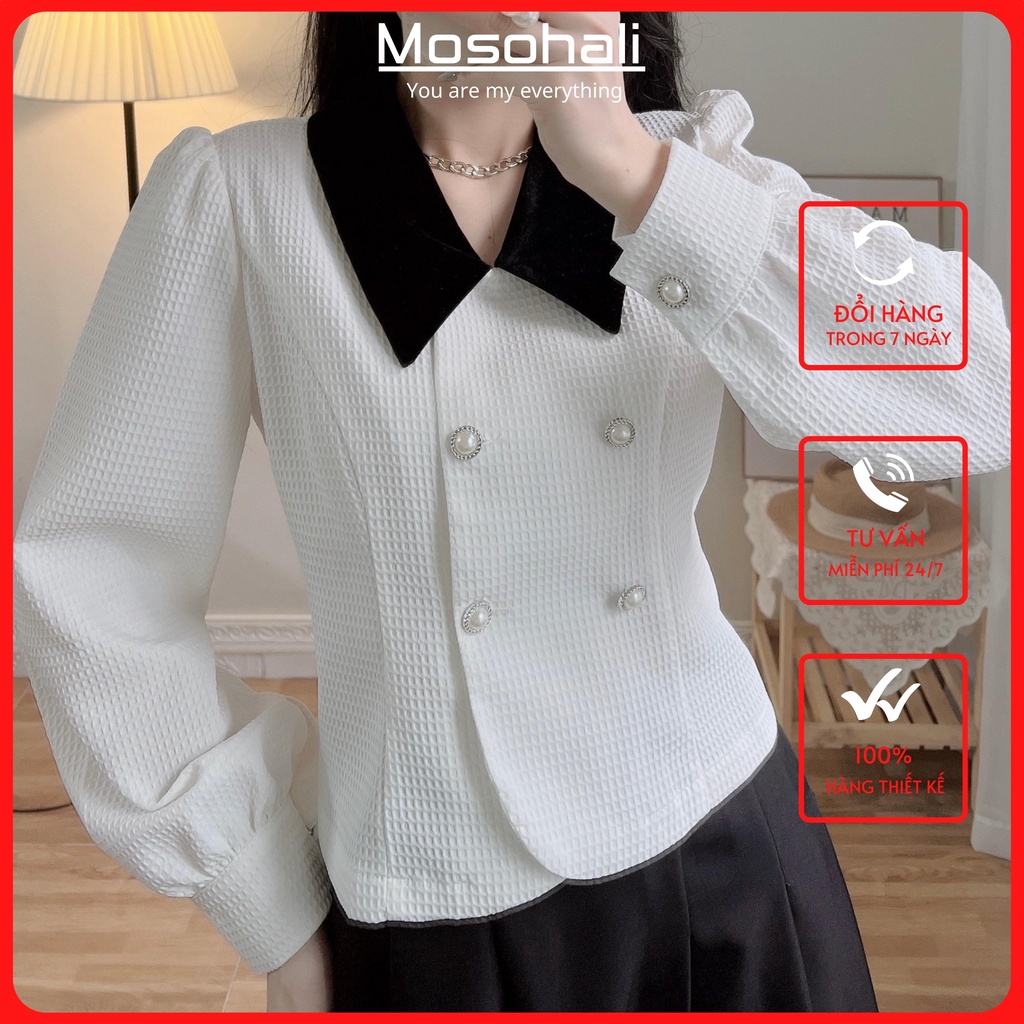 ❡❀Áo dạ xốp nữ trắng Mosohali form suông khuy charm cổ bẻ thiết kế thời trang công sở