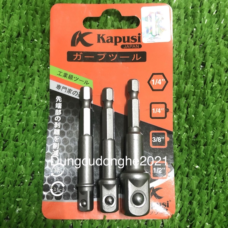 Bộ 3 đầu chuyển vặn khẩu hãng Kapusi Nhật Bản cho máy khoan điện, máy khoan pin chuôi lục giác
