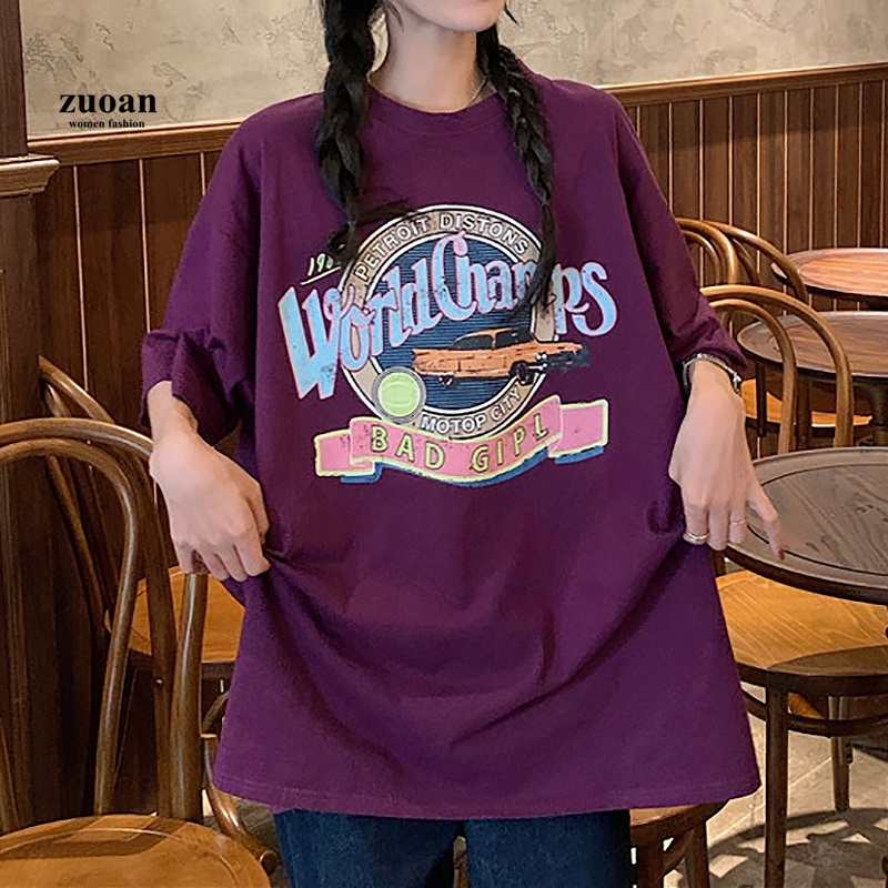 SUXI Áo thun ngắn tay cổ tròn in họa tiết thời trang năng động Hàn Quốc