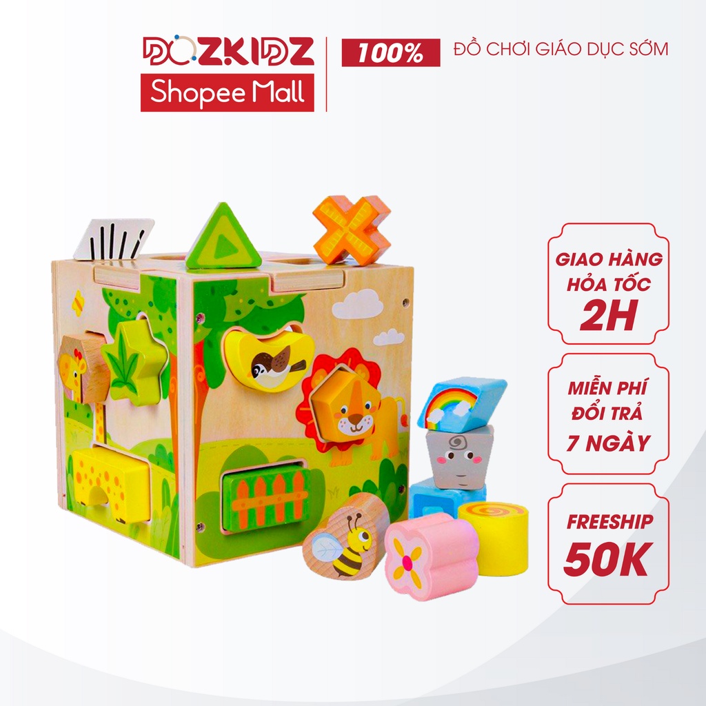 Đồ chơi gỗ sáng tạo tư duy - Hộp thả và phân biệt 15 hình khối, màu sắc - DOZKIDZ