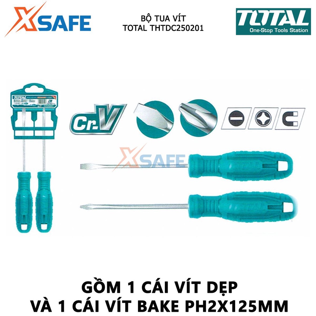 Bộ tuốc nơ vít dẹp và bake 2 chi tiết TOTAL THTDC250201 | Bộ tua vít gồm 1 cái vít dẹp SL6X125mm và 1 cái vít bake