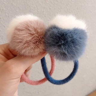 🍪Chun cột tóc cục lông 2 mầu, chun buộc tóc lông thỏ