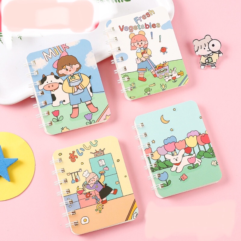 Sổ tay mini gáy lò so A7 hình bìa dễ thương được chọn mẫu