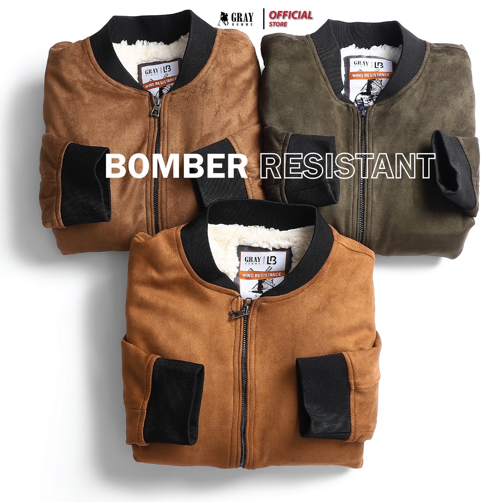 Áo khoác nam da lộn bomber GRAYHOMME (3 mầu) 2 lớp lót lông cừu siêu ấm - CL205