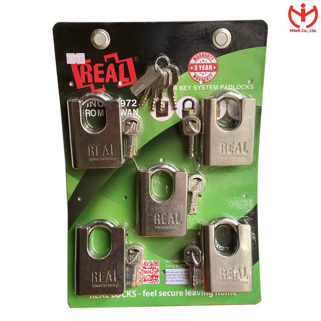 [Q5.HCM] Bộ 5 ổ khóa chống cắt REAL AC 65 thân kẽm rộng 65mm chìa chủ Master Key - MSOFT