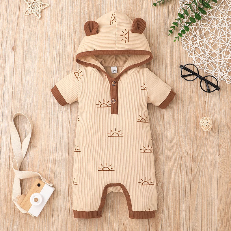 Body Tay Ngắn Cho Bé Trai Bé Gái Sơ Sinh 0-24 Tháng,Bodysuit Liền Thân Áo Hoodie Cho Bé
