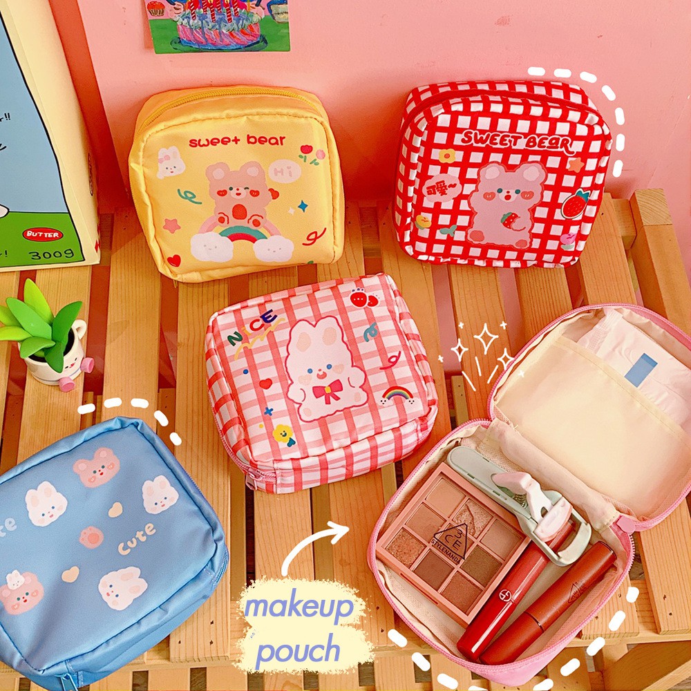 Túi Pouch Vuông Đựng Đồ Dùng Cá Nhân Phụ Nữ Băng Vệ Sinh Gọn Sweet Bear