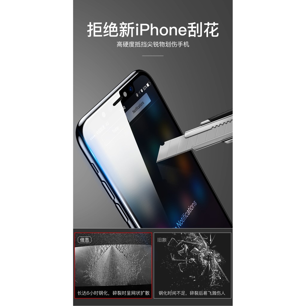 Bộ kính cường lực 5 lớp siêu bền 2 mặt Trước viền đen & Lưng màu đen cho iPhone XR/Xs Max Baseus