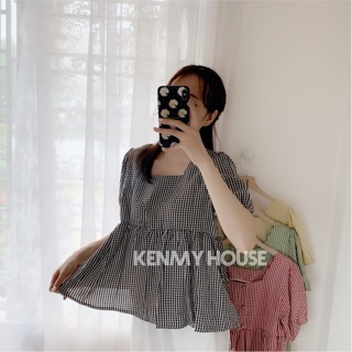 [FREE SHIP ✅]Áo babydoll kẻ cổ vuông [ HÌNH THẬT HÀNG QC ]