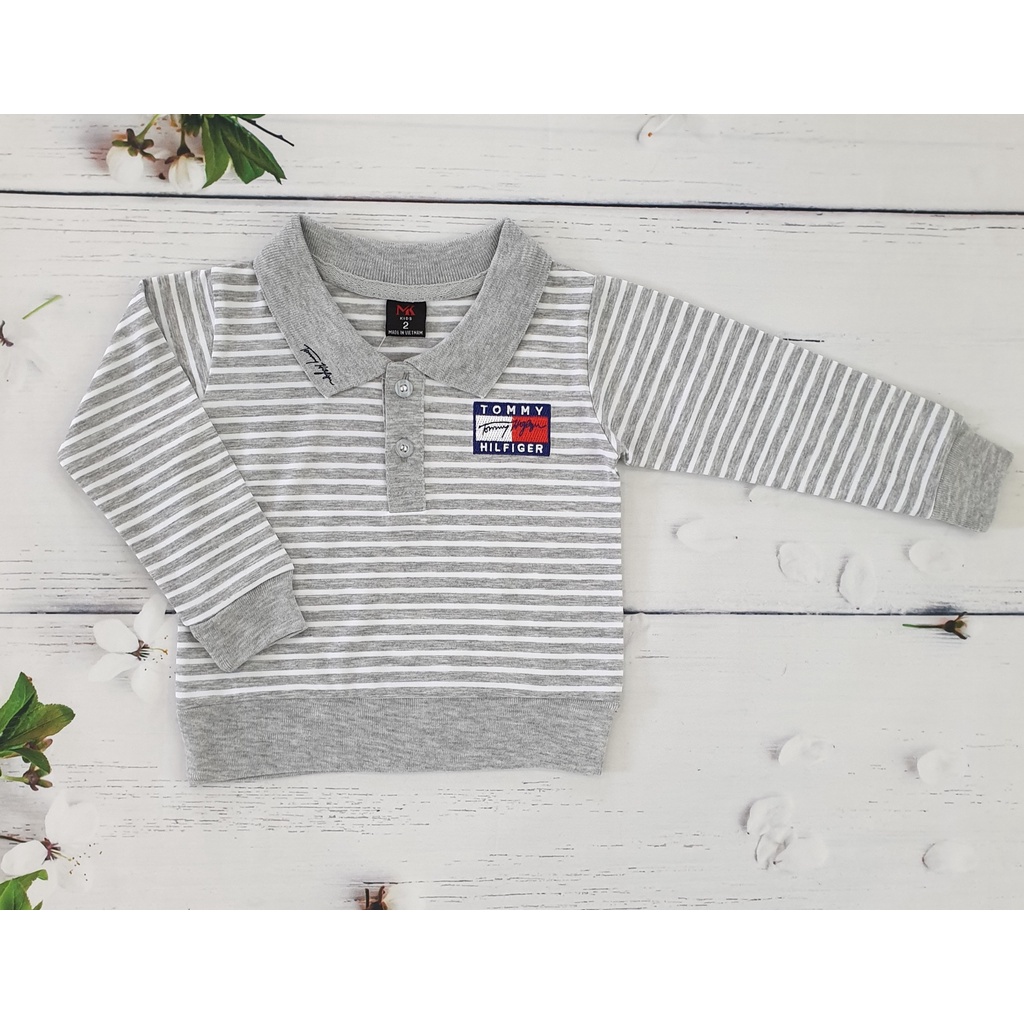 Áo thun polo bé trai tay dài. Áo cổ bẻ dài tay,thêu T_MY  từ 8kg-30kg