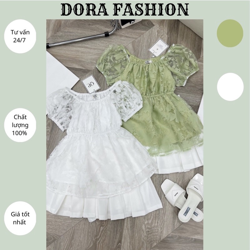 Set áo ren hoa mix chân váy kaki/ Áo trễ vai chun eo kèm chân váy trắng