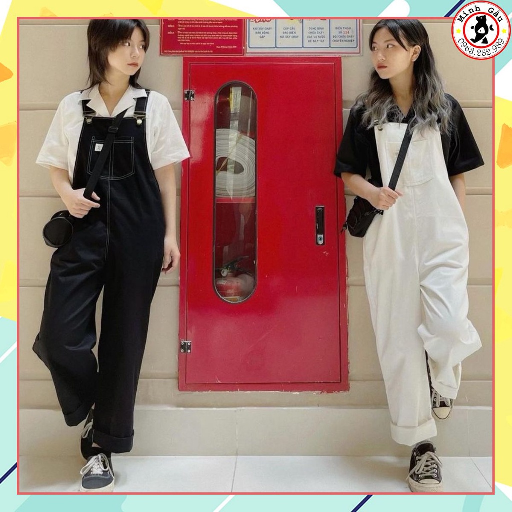 Yếm quần Quần yếm chỉ nổi 2 màu Đen, Trắng, chất kaki dầy mịn đẹp, dây điều chỉnh 💕