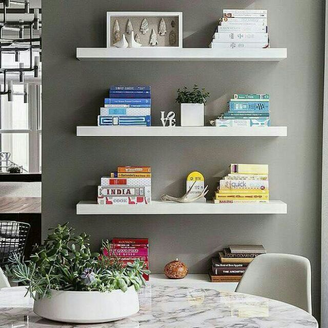 3 thanh kệ gỗ trang trí treo tường 60cm màu trắng