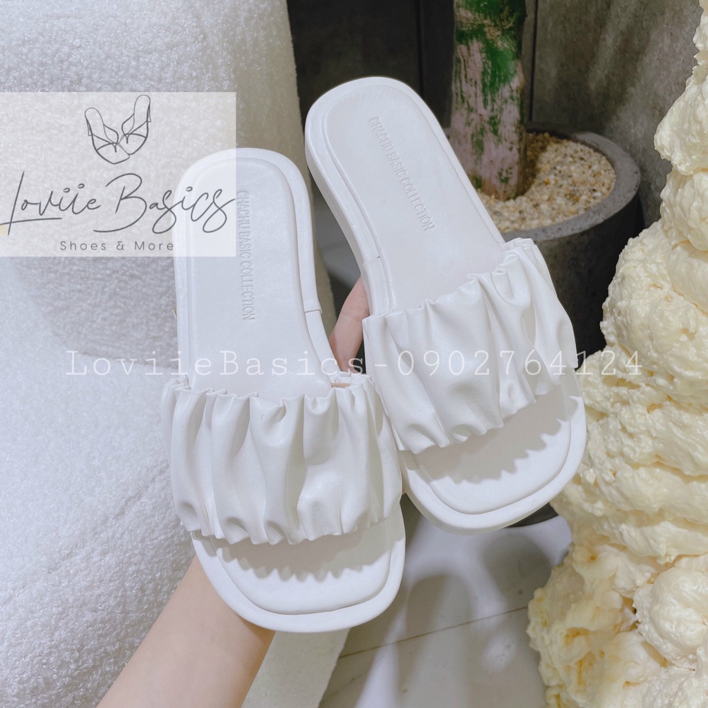 DÉP XUỒNG NỮ LOVIIE BASICS - DÉP THỜI TRANG PHONG CÁCH NỮ TÍNH QUAI NGANG NHÚM BÈO ĐẾ BẰNG D220502