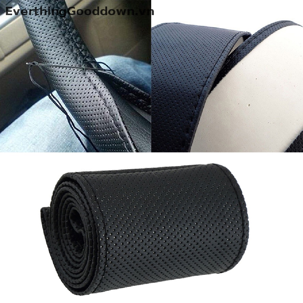 Vỏ Bọc Vô Lăng Xe Hơi / Xe Tải Bằng Da Màu Đen Kèm Kim Và Chỉ DIY