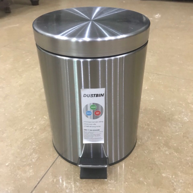 Thùng rác inox 20L có ben hơi, giảm chấn, có nắp đậy, inox sáng bóng, thùng rác chống ăn mòn, chống han gỉ