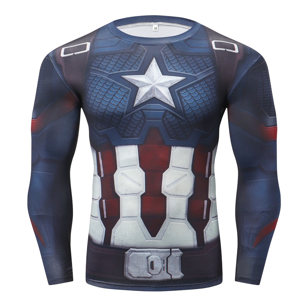Áo thun HUQISHA tay dài in hình Captain America Avengers 3D thời trang cho nam