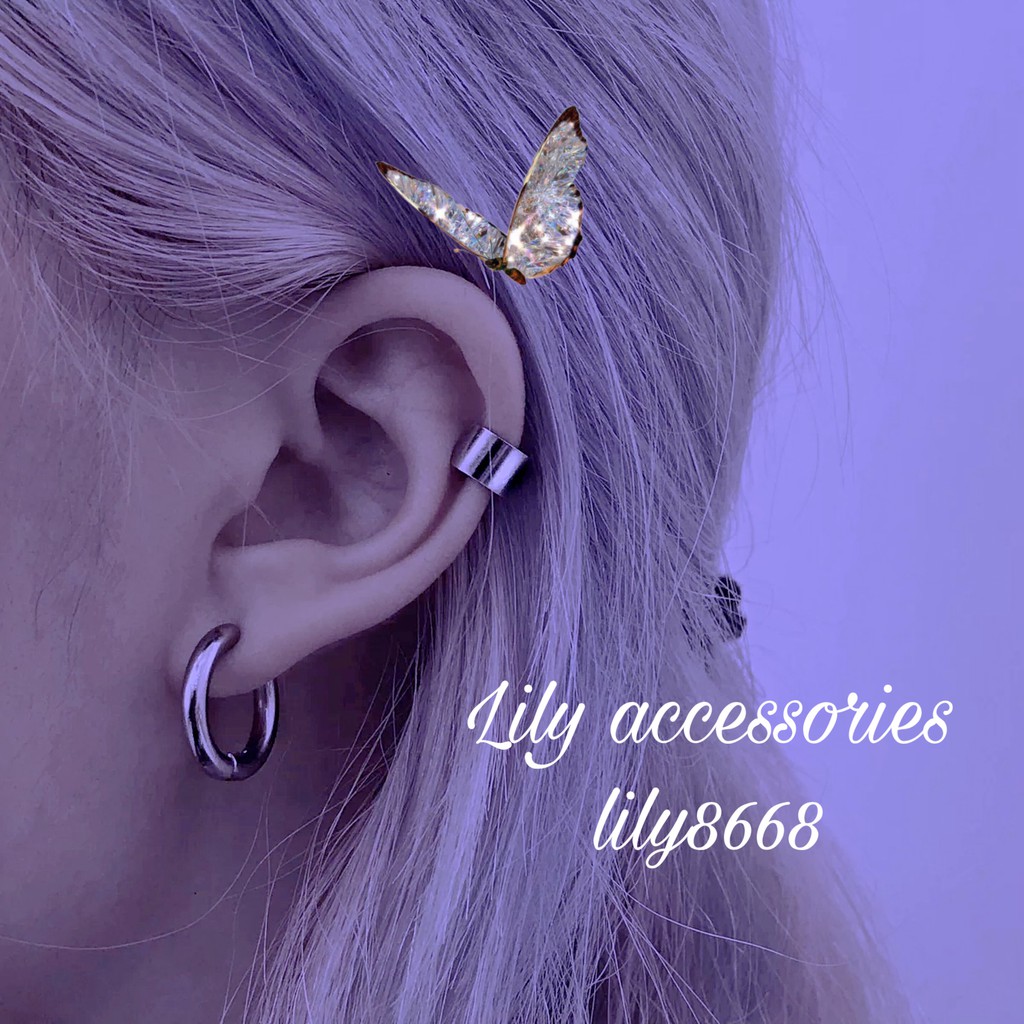 Set Ear Cuff set 2 kẹp tai titan không cần xỏ lỗ không gỉ không đen cho nam nữ