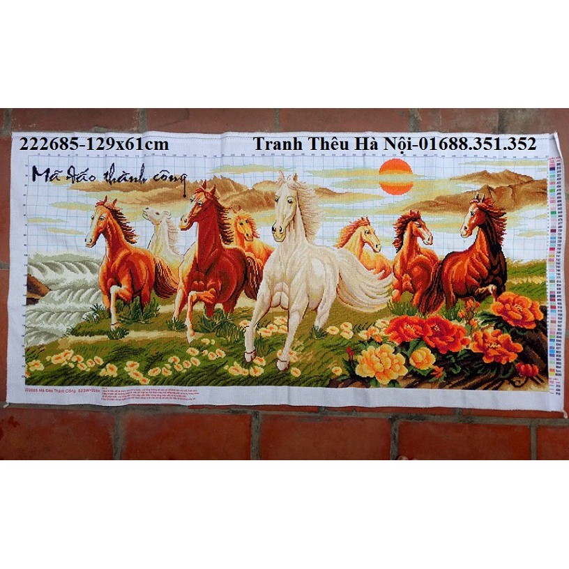 Tranh thêu thành phẩm ngựa Mã đáo thành công 222685-129x61cm-đã thêu