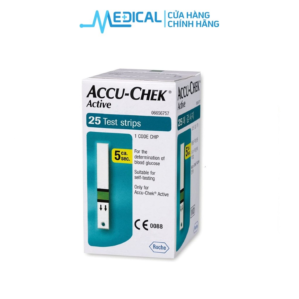 Que thử đường huyết Accu-Chek Active dùng cho máy đường Active chính hãng &quot; HỘP 25 TEST &quot;- MEDICAL