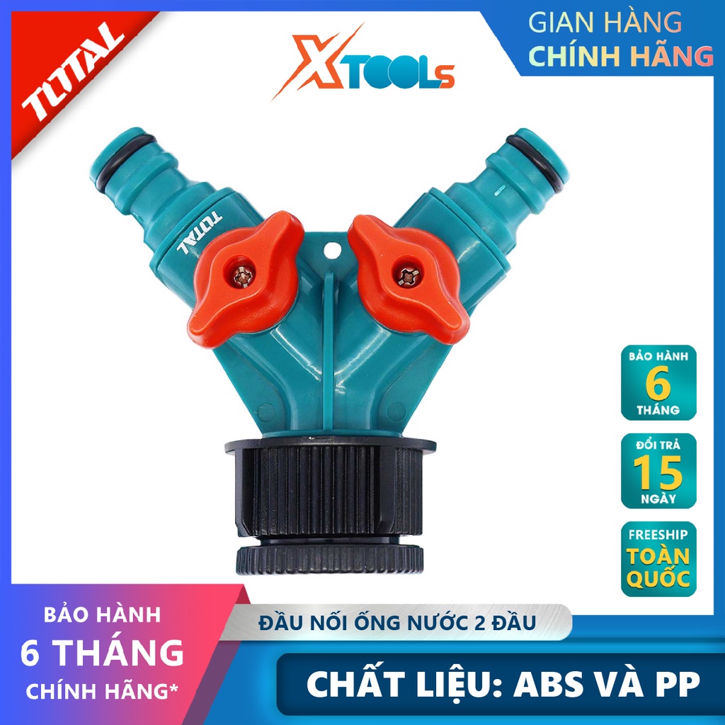 Đầu nối ống nước 2 đầu TOTAL THHC1202 bộ chia 2 ống nước nút ngắt,nút xoay nhựa Chất liệu nhựa AB, tưới sân vườn