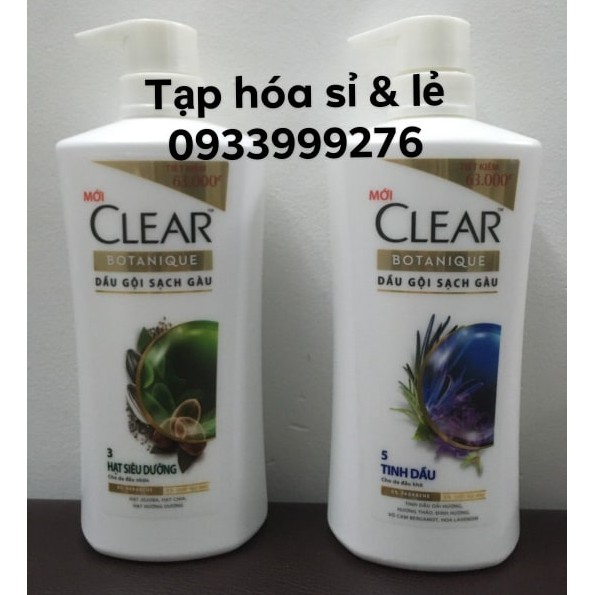 Dầu Gội Clear Botanique 5 Tinh Dầu/ 3 Hạt Siêu Dưỡng 630g