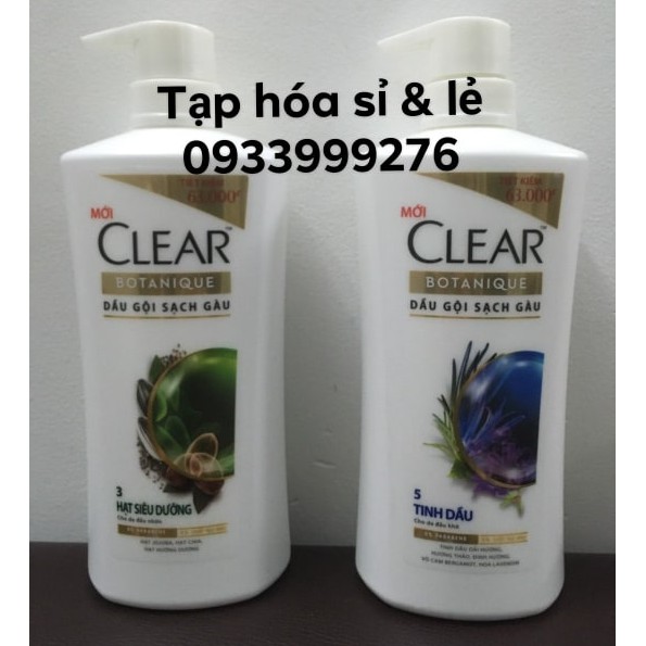 (Mẫu mới) Dầu Gội Clear Botanique 5 Tinh Dầu/ 3 Hạt Siêu Dưỡng 650g