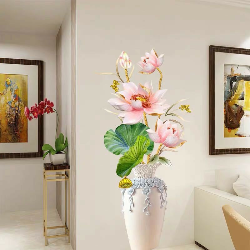 decal dán tường bình hoa sen