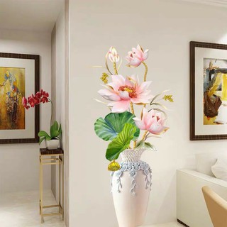 decal dán tường bình hoa sen