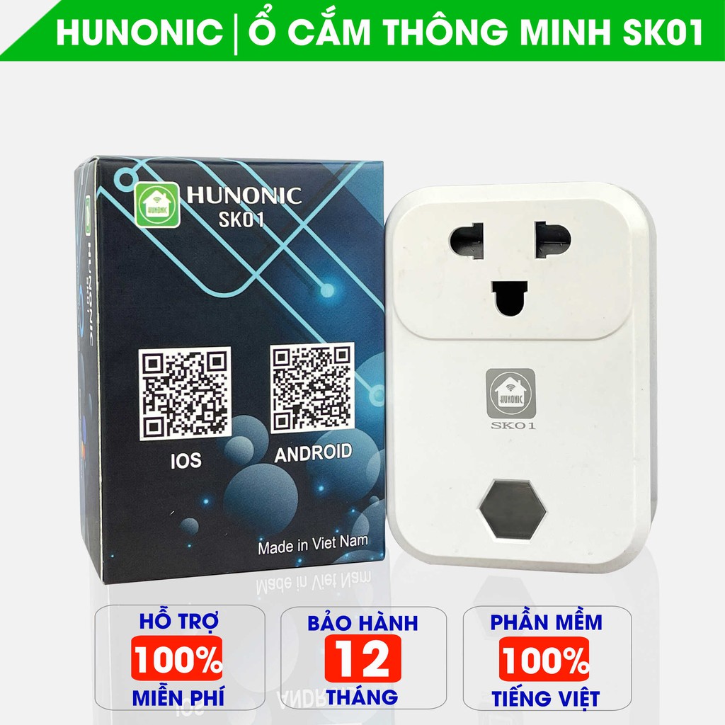 Ổ cắm thông minh Hunonic SK01. Điều khiển từ xa bằng điện thoại thông qua Wifi| Hẹn giờ tự động| Công suất tải 4000W