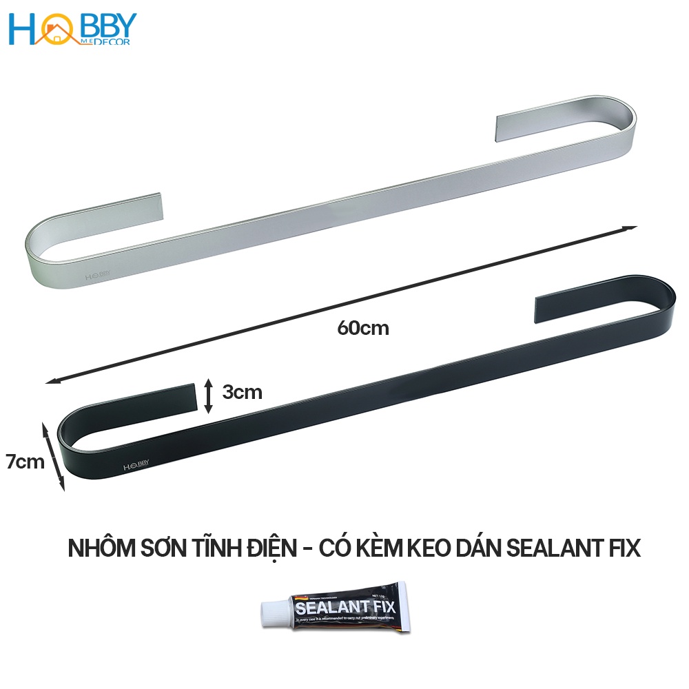 Thanh nhôm treo khăn tắm quần áo dài 60cm dán tường phòng tắm Hobby Home Decor KN1 kèm keo dán