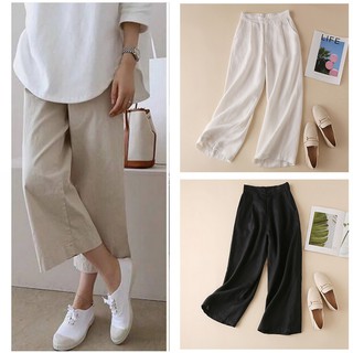 Quần ống rộng đũi Nhật cạp cao lưng thun khóa cài trước