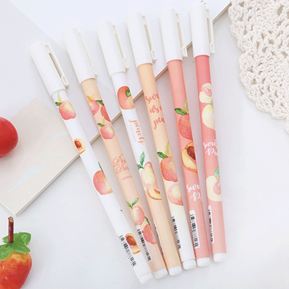Set 6 Bút Mực Gel Ngòi 0.5mm In Họa Tiết Quả Đào Dễ Thương Cho Học Sinh / Văn Phòng
