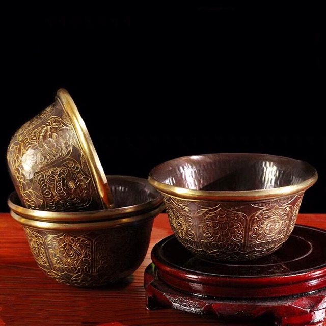 Chén cúng không chân đồng Nepal 3” - Vẽ vàng