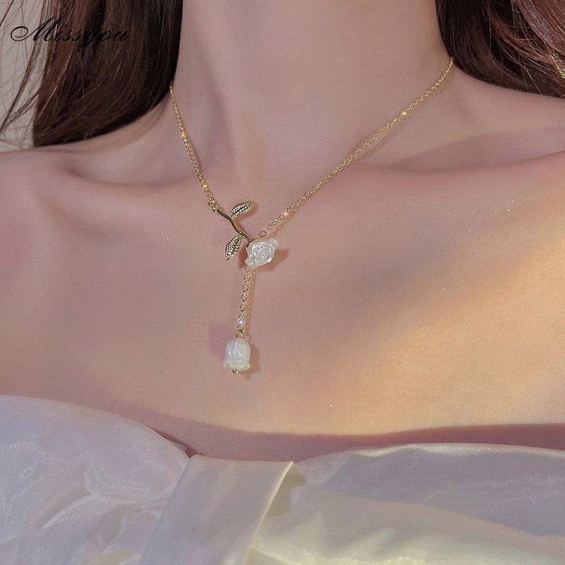 Vòng cổ choker DODDER mặt hình hoa hồng trắng thời trang dành cho nữ