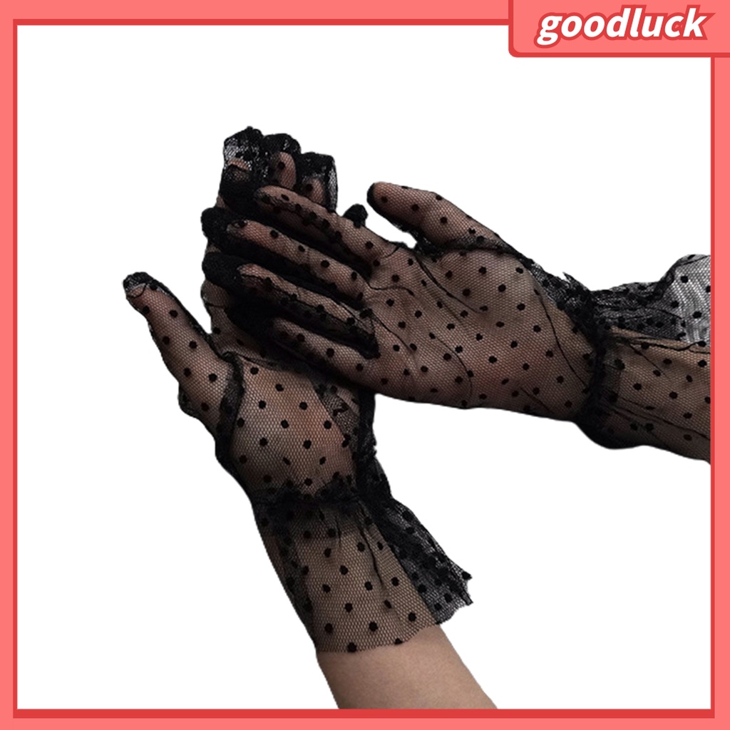 1 Đôi Găng Tay Lưới Vải Tuyn Trong Suốt Họa Tiết Chấm Bi