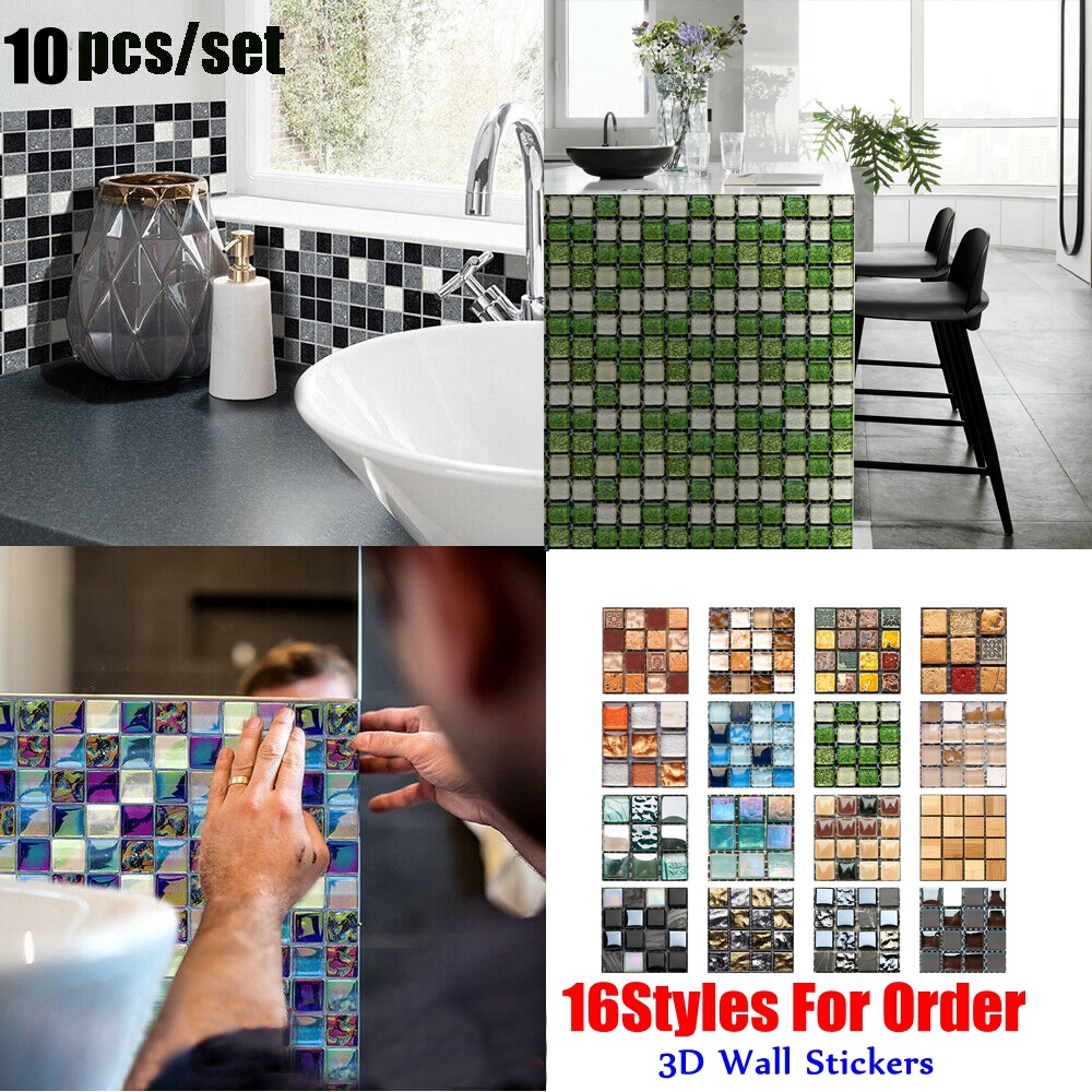 Bộ 10 Miếng Dán Tường Giả Gạch Phong Cách Mosaic Trang Trí Nhà Tắm