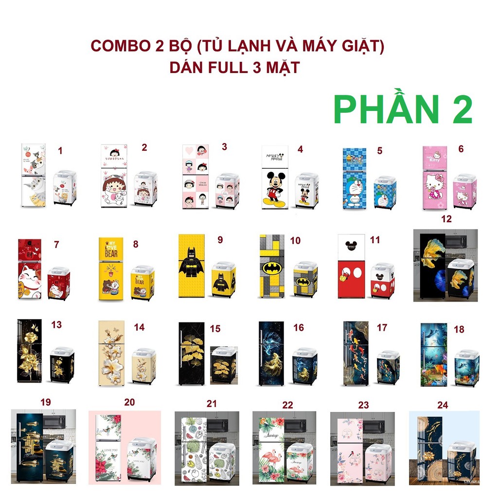 COMBO 02 Bộ Decal full kín TỦ LẠNH và MÁY GIẶT (Phần 2)