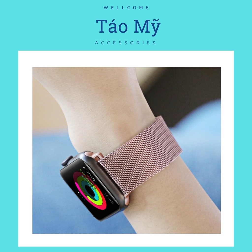 Dây Apple Watch Thép Milanese Loop Màu Hồng Cho Apple Watch Size 38/40mm , 42/44 mm