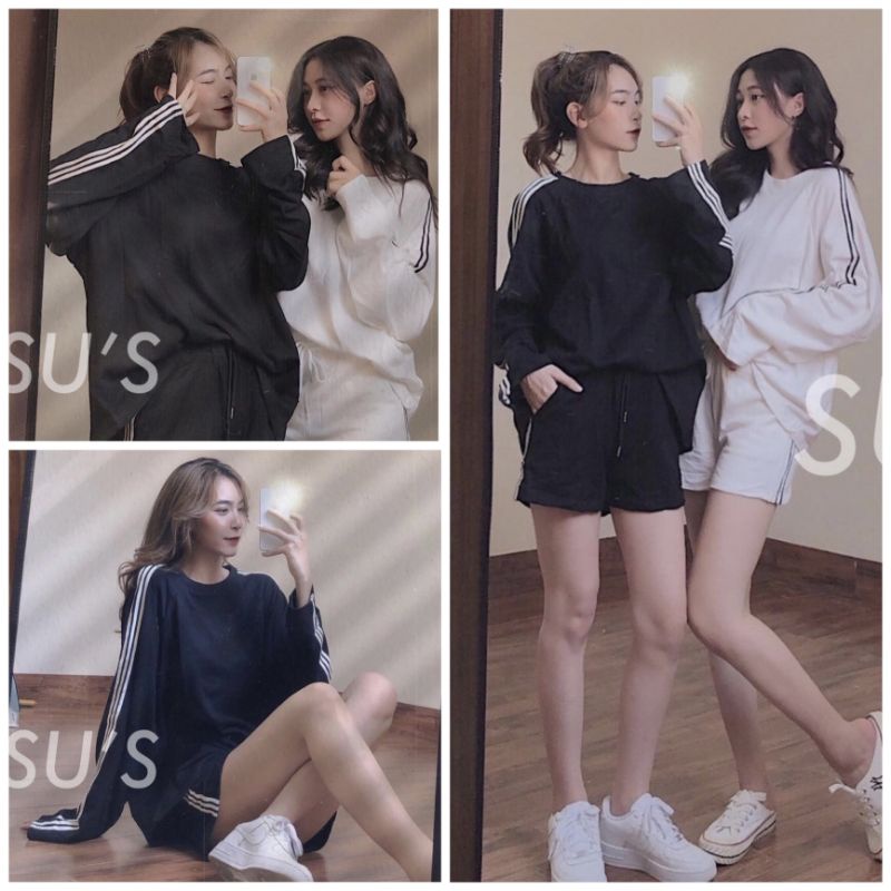 🌸 Bộ thể thao quần đùi kèm thun trễ vai form rộng cá tính Ulzzang 🌸