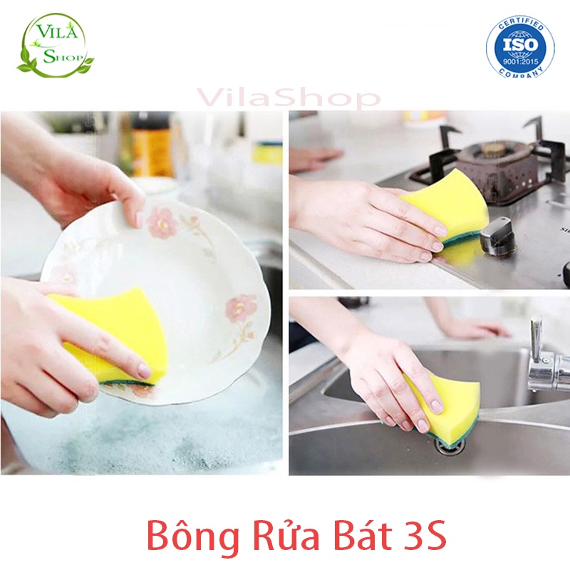 Miếng Rửa Chén Bát, Bọt Biển Rửa Bát Đĩa 3S, Búi Lưới Vệ Sinh Bát Đĩa Chuyên Dụng Dễ Dàng Vệ Sinh An Toàn Tiện Dụng