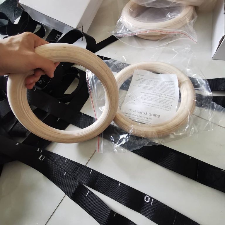 Combo Rings gỗ Bạch Dương 32mm &amp; Dụng cụ hít đất Parallettes 34cm