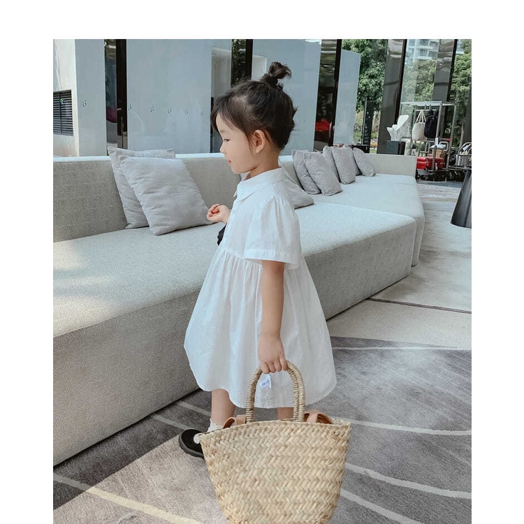 Set Đầm Sơ Mi Trắng Đen Không Tay + Áo Sơ Mi Phong Cách Chuẩn Bị Dành Cho Bé Gái