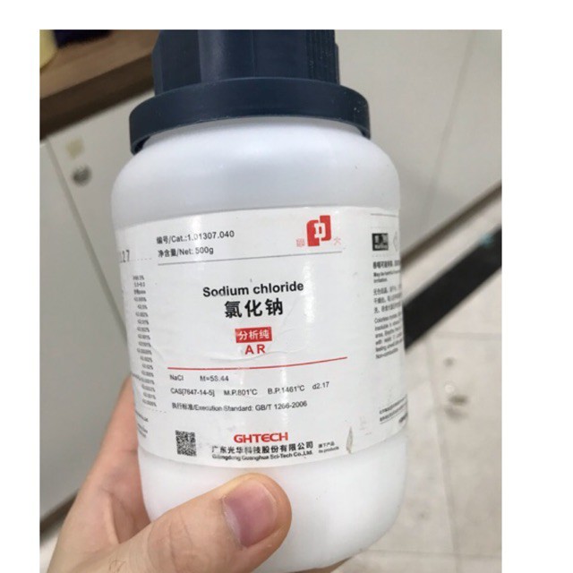 Hoá chất sodium chloride NaCl JHD CAS 7647-14-5 lọ 500g natri clorua sơn đầu