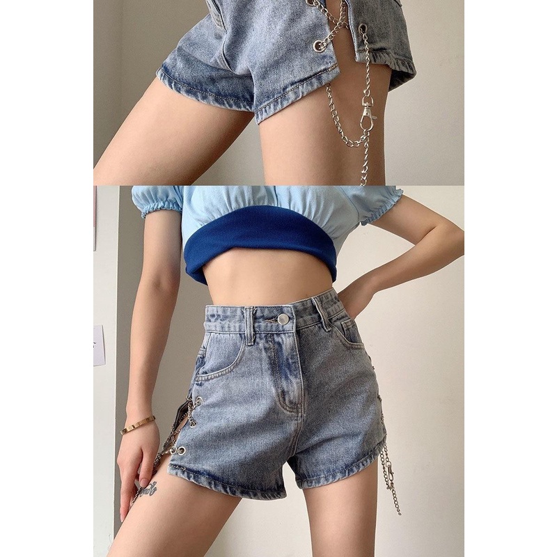 Quần Short Denim Lưng Cao Quyến Rũ Cho Nữ Mùa Hè 2021