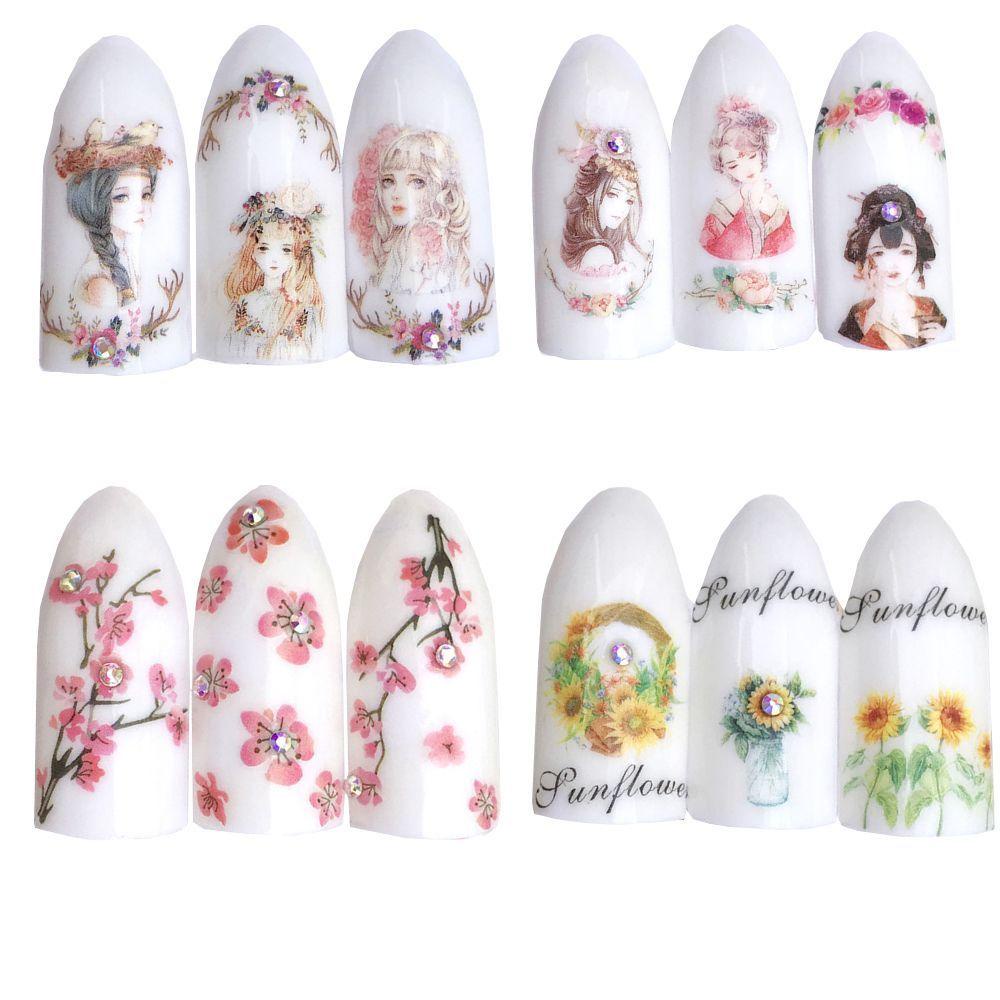 MOCHO Sticker Dán Móng Hình Hoa Cúc Và Đồng Hồ