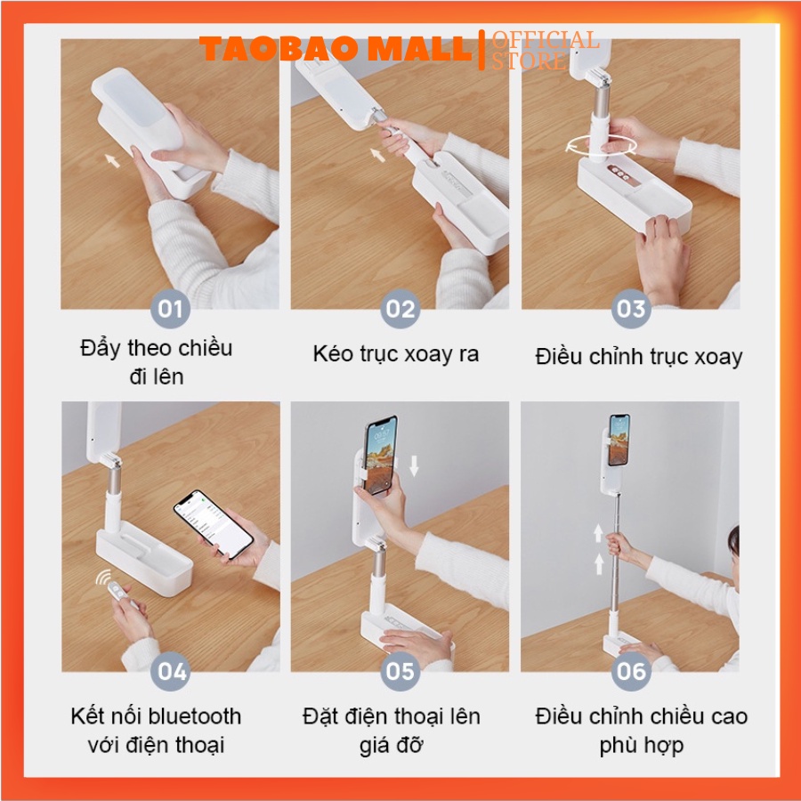 Đèn Livestream Standbox V6 có tay đỡ nằm ngang gập gọn đa năng xoay 360 độ, điều khiển chụp ảnh từ xa