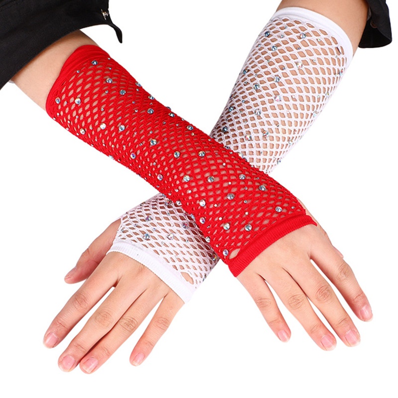 Găng Tay Lưới Hở Ngón Đính Đá Lấp Lánh Cho Nữ