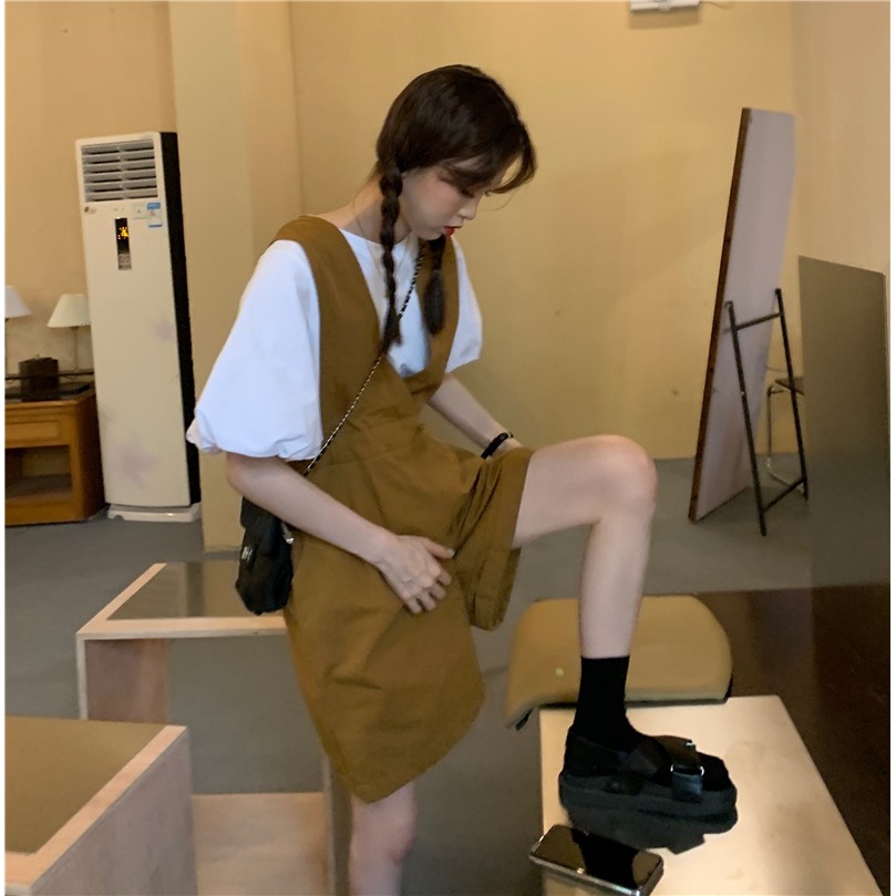 Áo tay phồng / jumpsuit màu trơn phong cách cổ điển dễ phối đồ Xiaozhainv | BigBuy360 - bigbuy360.vn